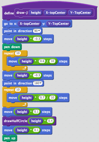 scratch script for drawing a J with move blocks