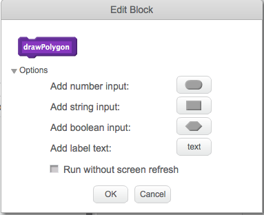 popup for adding options to a new scrtach block