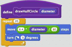 scratch script to draw a semi-circle