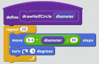 scratch script for drawing a half circle