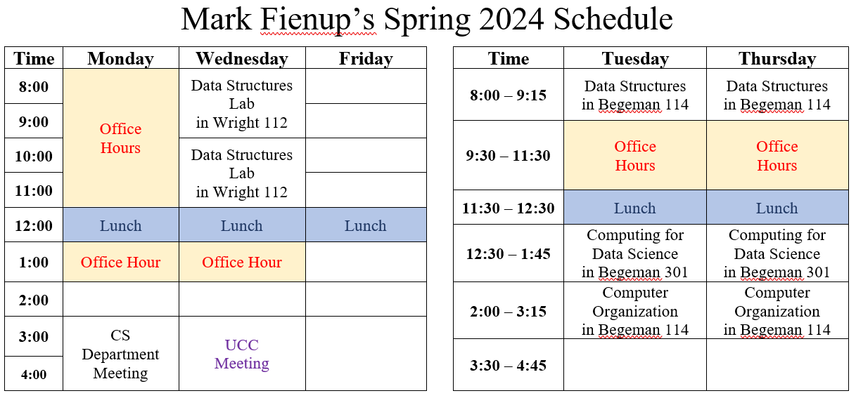 Spring Schedule for Mark Fienup