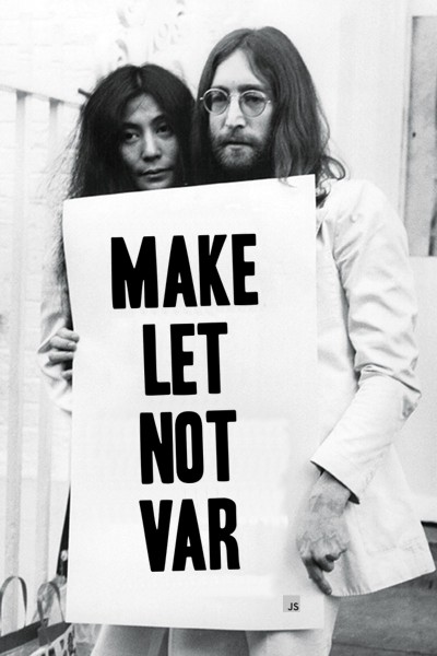 a parody of Lennon and Ono's 'Make Love, Not War' image
