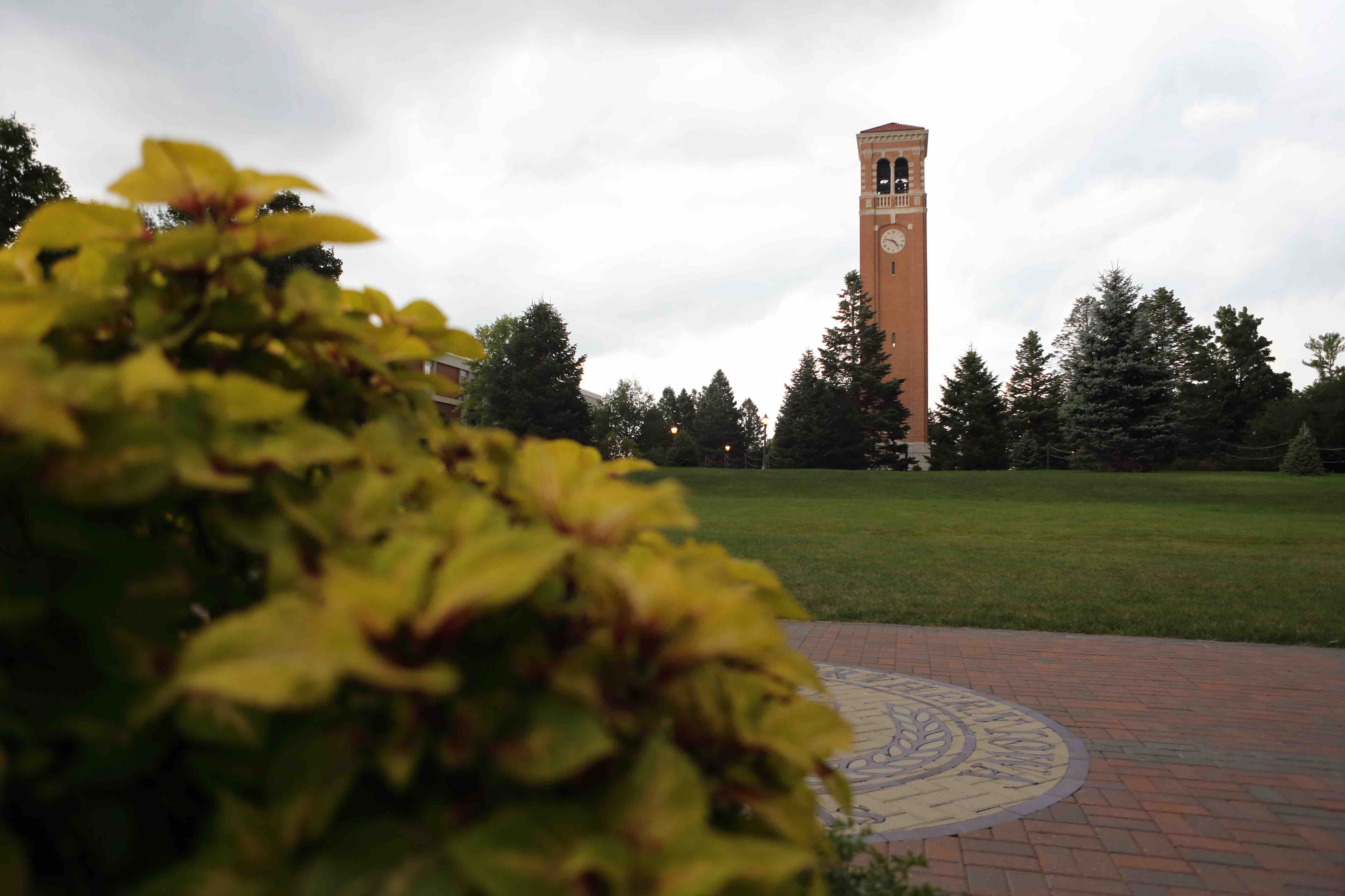 a view of UNI's campanile from just west of the building that houses Computer Science