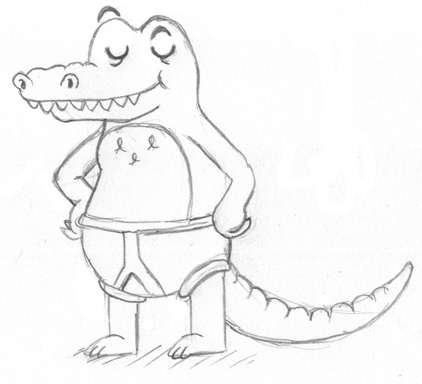 a crocodile in briefs