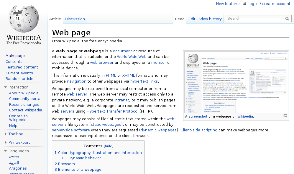 an image of the Wikipedia page for 'web page', which contains an image of the Wikipedia page for 'web page', forever