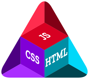 a colorful cube with sides labeled HTML, CSS, and JS